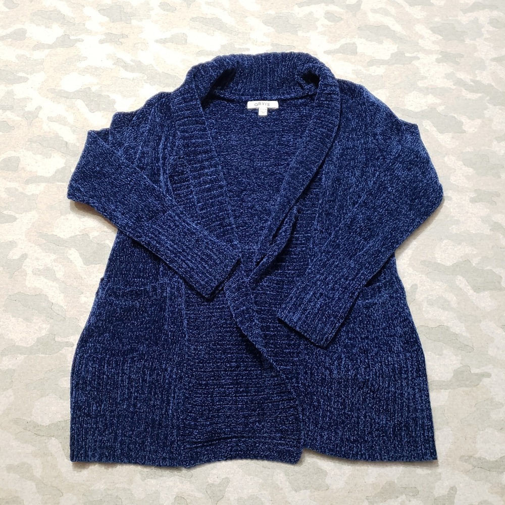 Orvis Cardigan Sweater Womens XS Blue Open Front Long Sleeve